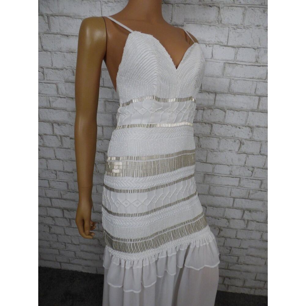 Tularosa White Beaded Chiffon Mermaid Maxi Dress 2 NEW - Picture 5 of 13